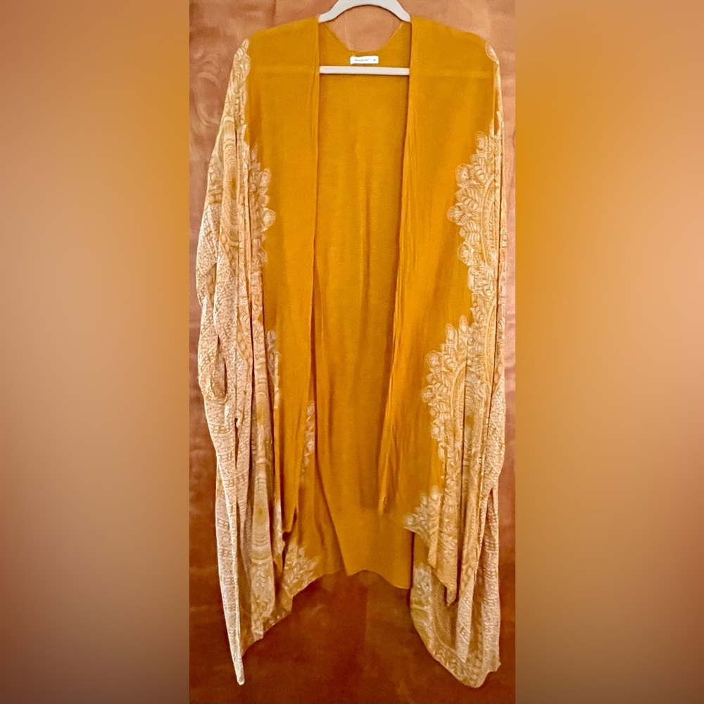 Moss Rose Yellow Kimono with White Accents - Picture 3 of 6